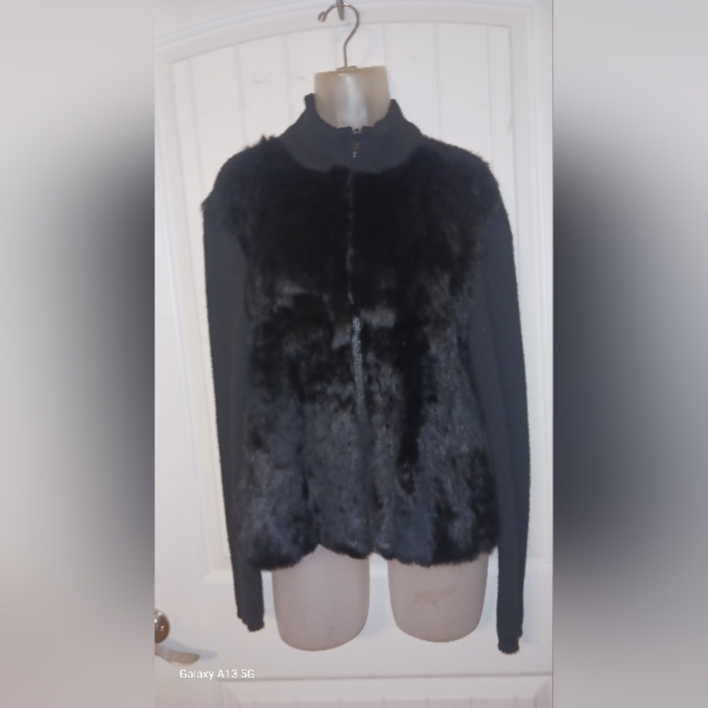 Real rabbit fur zip front sweater